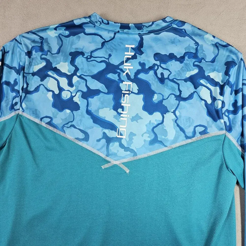 Huk Shirt Men's Medium Long Sleeve Fishing Camo Mesh Sun Protection Boating